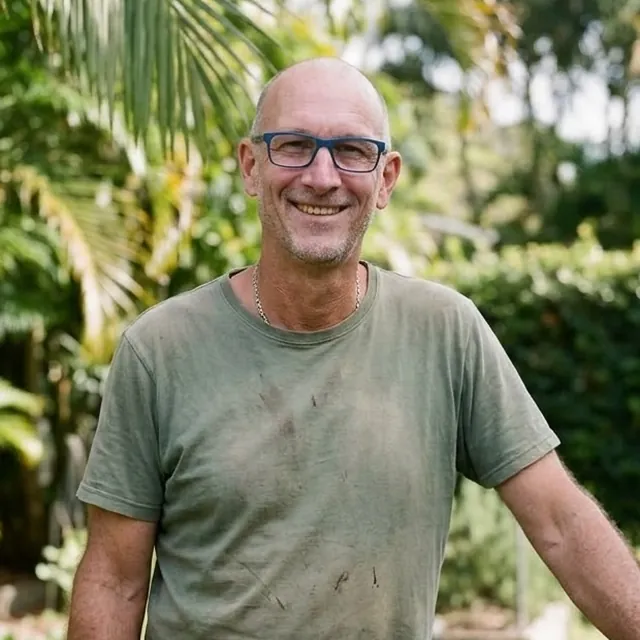 Lutz Bendig, owner of The German Gardener, in a Northern Rivers garden